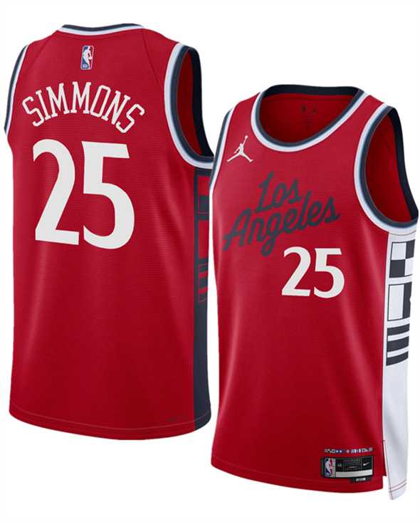 Mens Los Angeles Clippers #25 Ben Simmons Red 2024-25 Statement Edition Stitched Jersey Dzhi->los angeles clippers->NBA Jersey